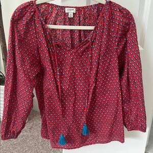 J. Crew Red Relaxed Tie Front Blouse